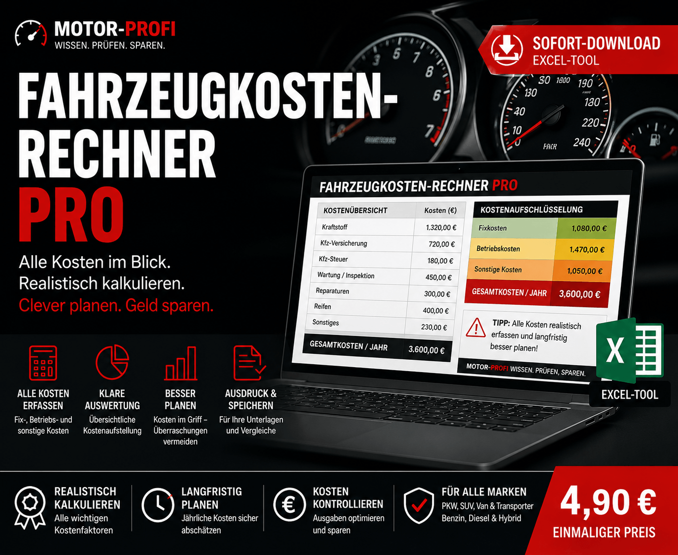 Fahrzeugkosten-Rechner PRO zur Berechnung jährlicher Autokosten